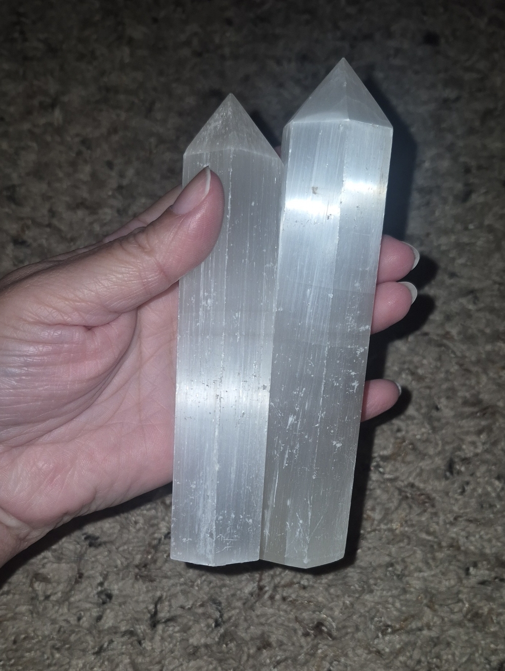 Natural Selenite Point Pair - White Crystal Home Accent